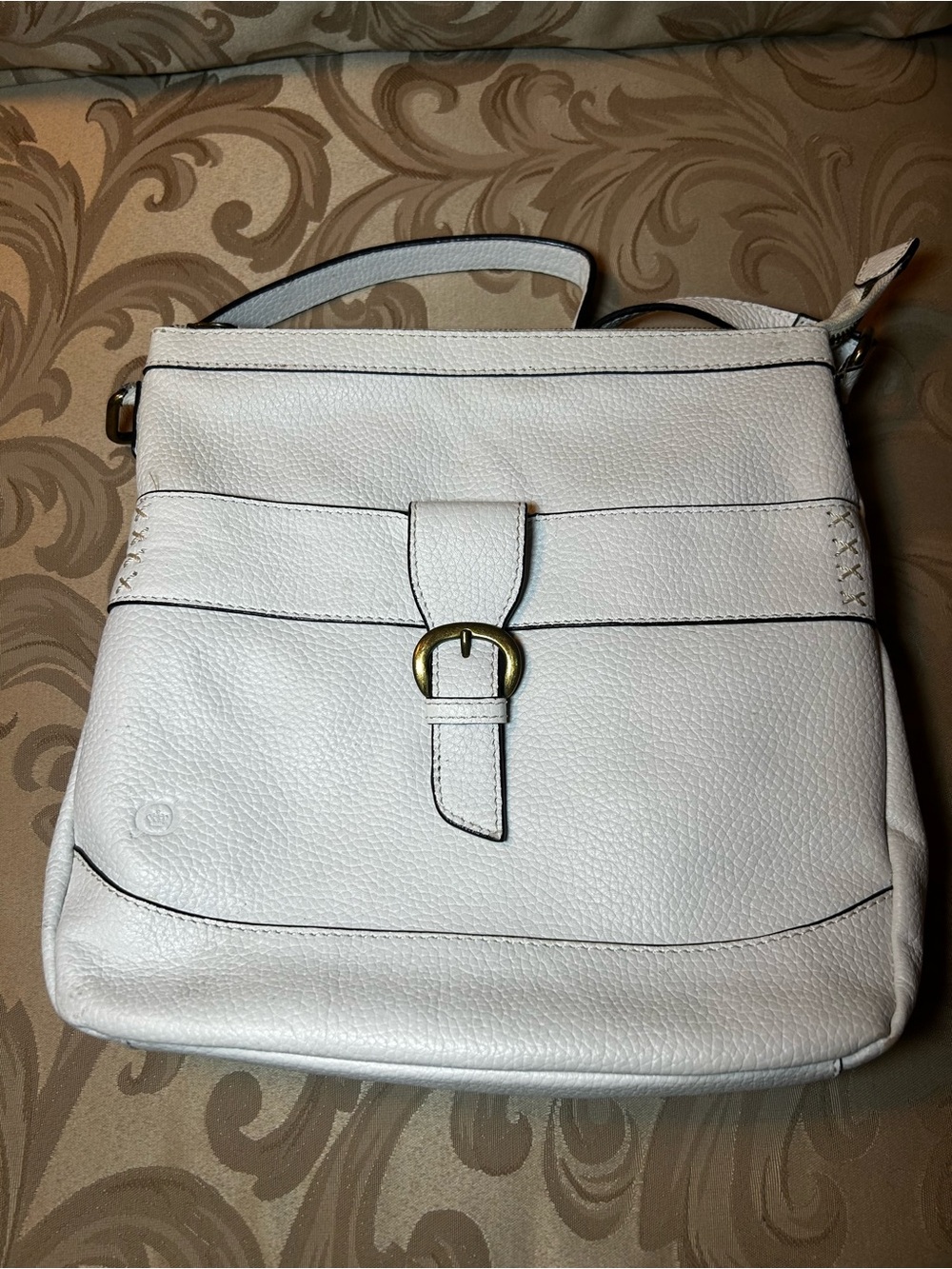 Born by Buckle Pebbled White Leather Crossbody Bag Purse Buckle Zipper Strap